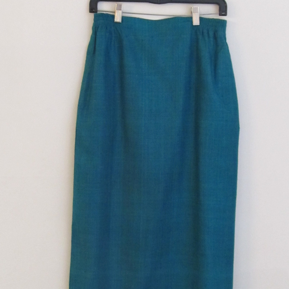 Bonnie Durant teal raw silk skirt